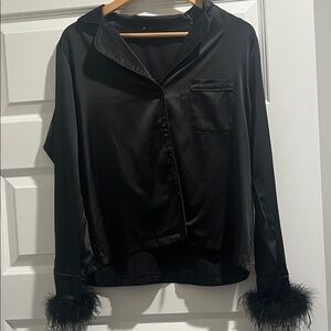 Black Feather Sleeve Top